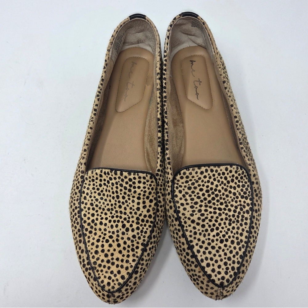 Me Too Anissa 9 Cheetah Print Calf Hair Pointed Toe Loafers Womens Size 9M Tan